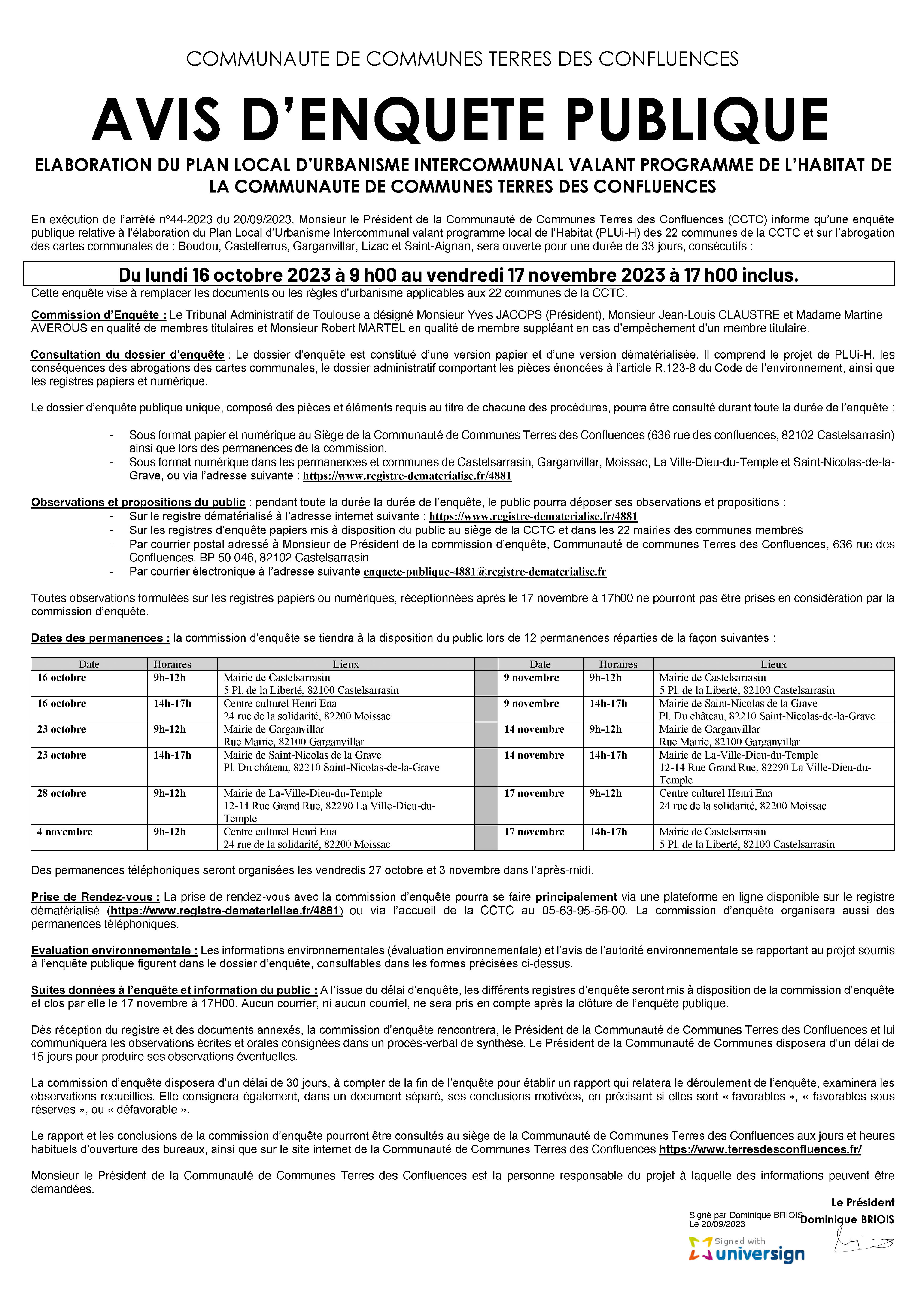 Avis d'enquête publique