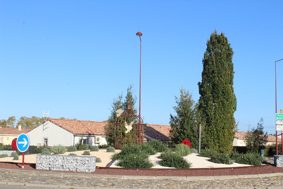 Rond point avec buissons et arbres