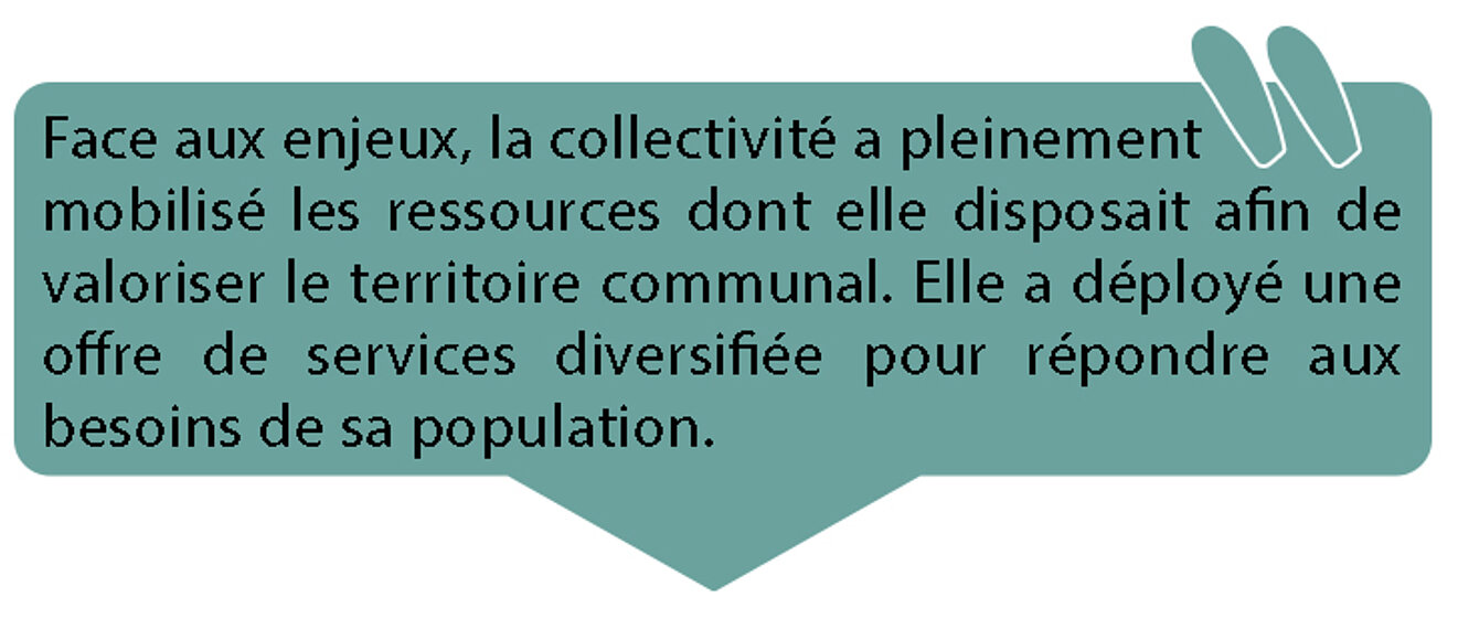 Face aux enjeux, la collectivité a pleinement mobilisé les ressources dont elle disposait afin de valoriser le territoire communal. Elle a déployé une offre de services diversifi ée pour répondre aux besoins de sa population.