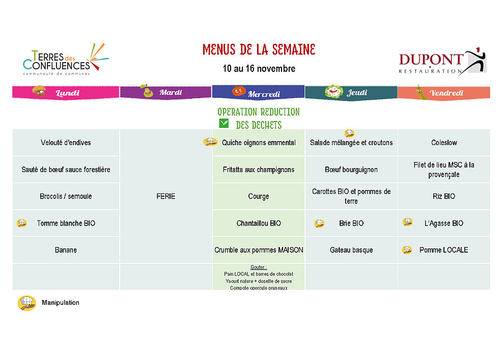 Menus scolaires du 10 au 16 novembre 2025