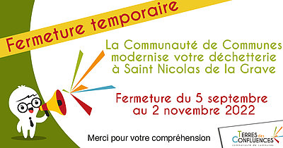Fermeture temporaire du 5 septembre au 2 novembre