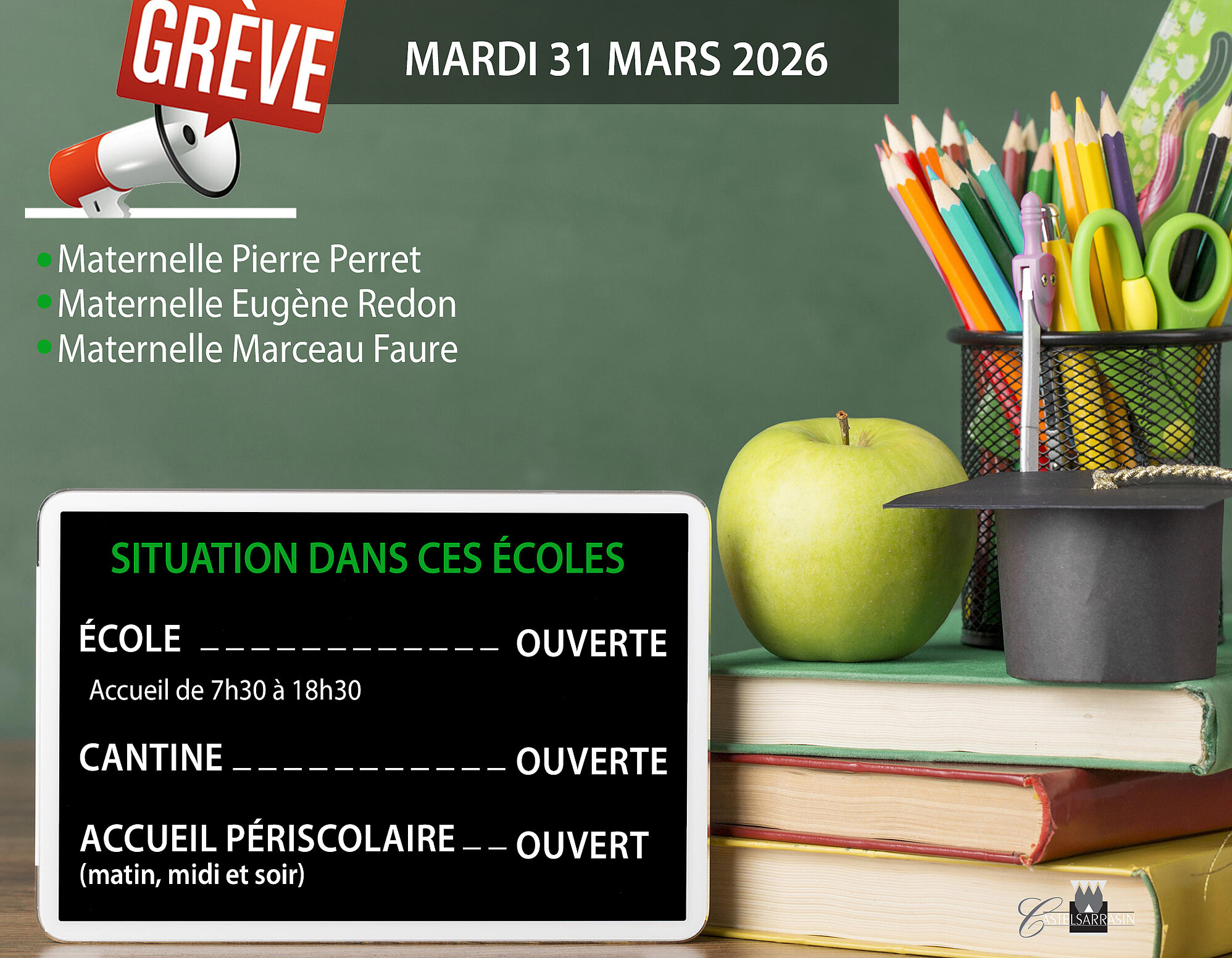 Grève dans les écoles le 31 mars 2026 - situation des écoles Grève dans les écoles le 31 mars 2026 - situation des écoles