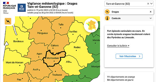 Vigilance orange orages en tarn-et-garonne le 19/07 à 21h