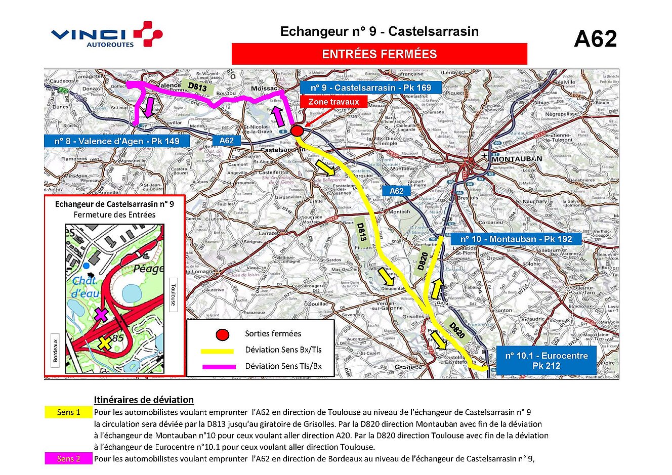 Plan de déviation pour les entrées au niveau de l'échangeur de Castelsarrasin