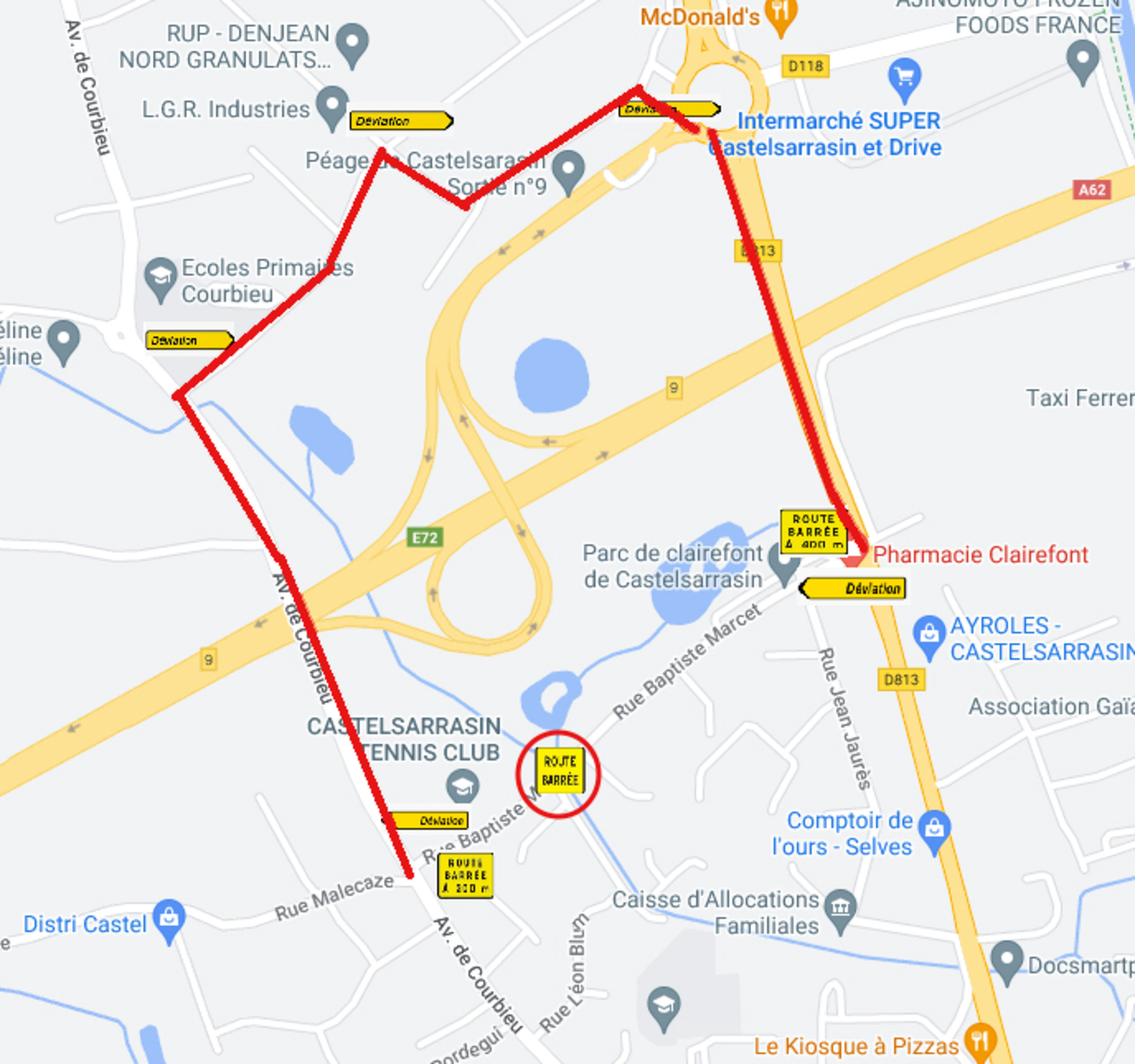 Plan de déviation, travaux rue Baptiste Marcet