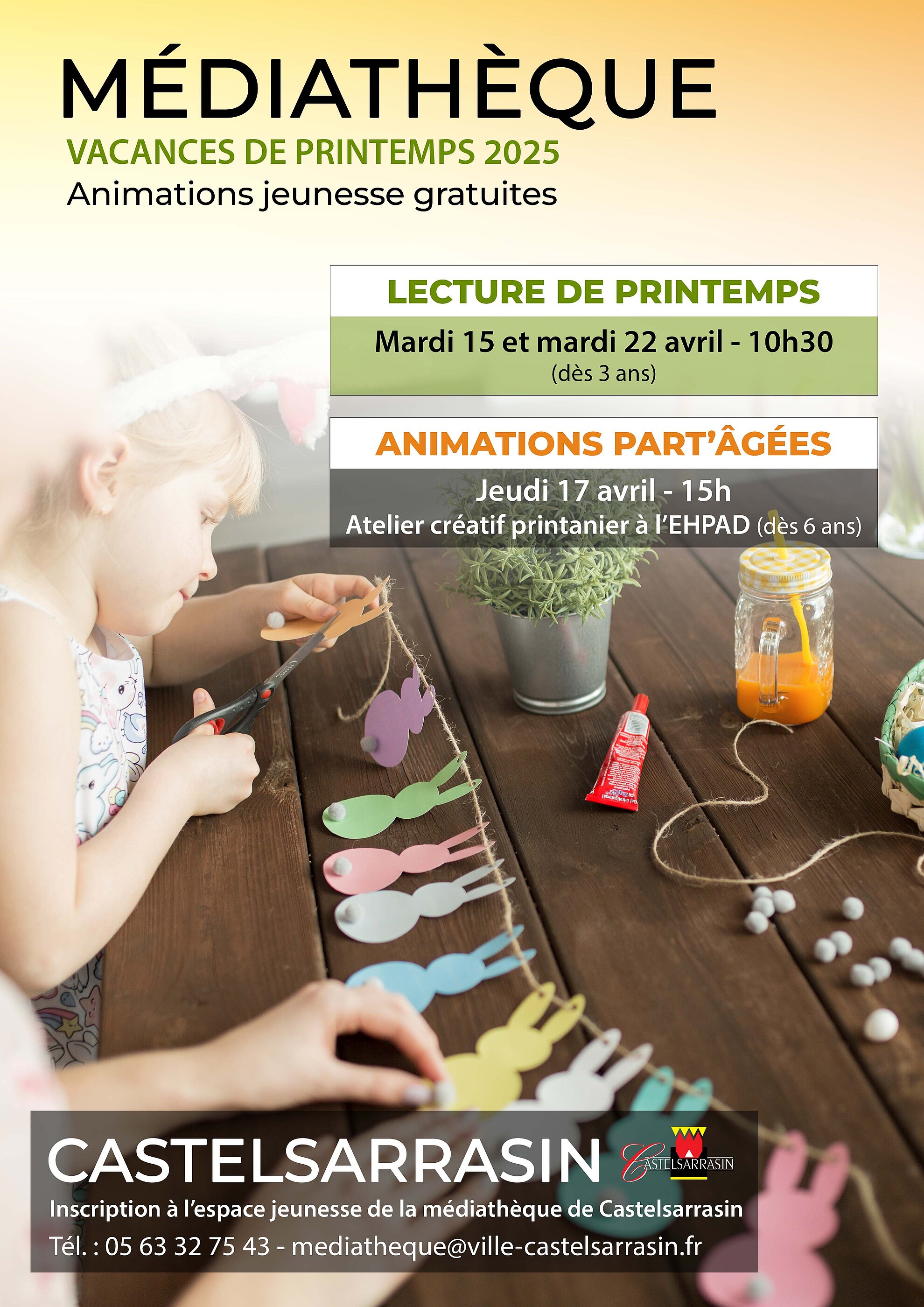 Affiche programme vacances de printemps à la Médiathèque du 15 au 22 avril 2025 Affiche programme vacances de printemps à la Médiathèque du 15 au 22 avril 2025