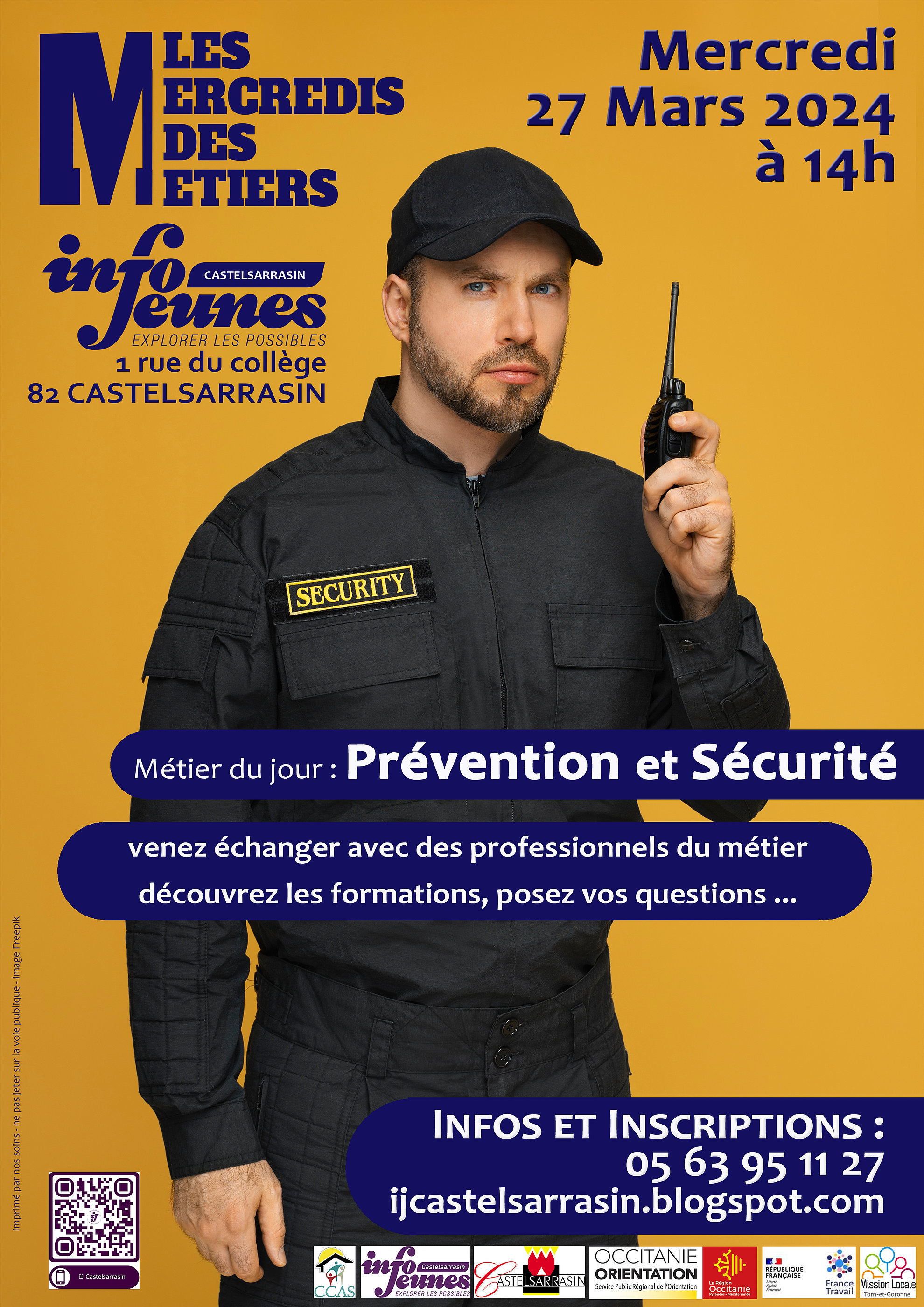 Affiche : métier du jour "Prévention et Sécurité" le mercredi 27 mars 2024