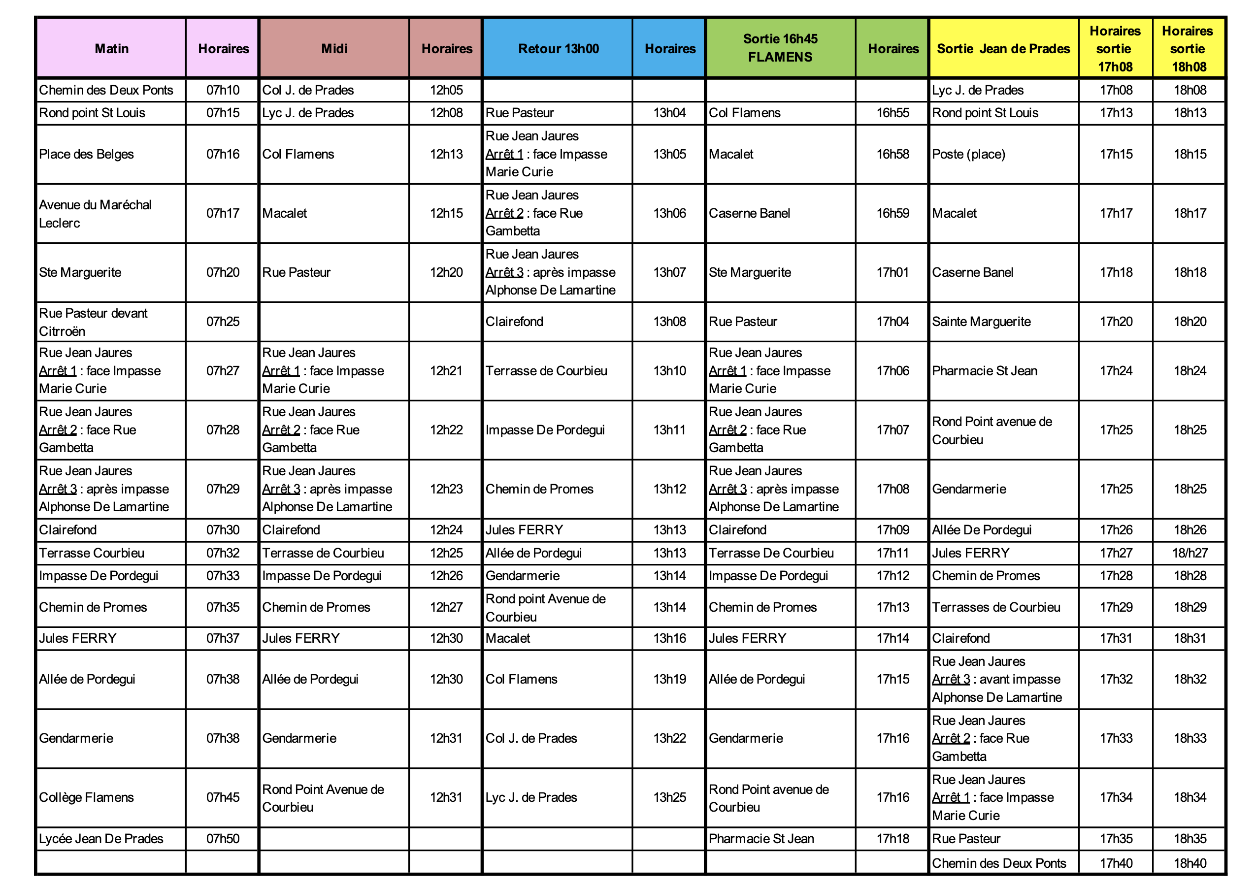 Tableau d'horaires du transport tulipe