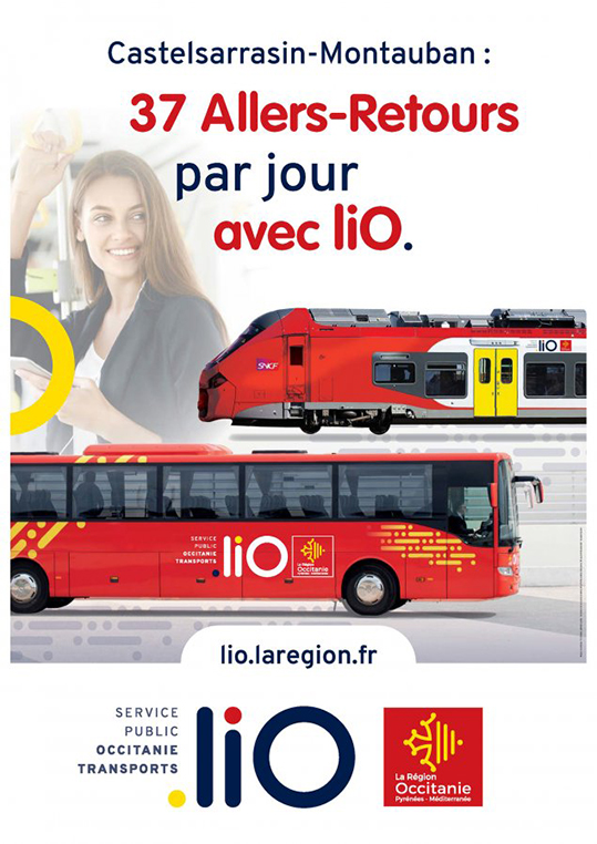 Affiche Lio "Castelsarrasin-Montauban : 37 allers-retours par jour avec LIO"