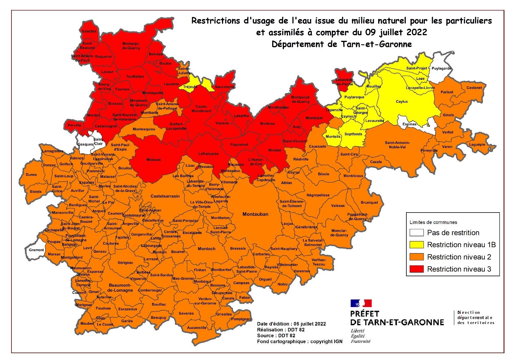 Carte départementales des restrictions Carte départementales des restrictions