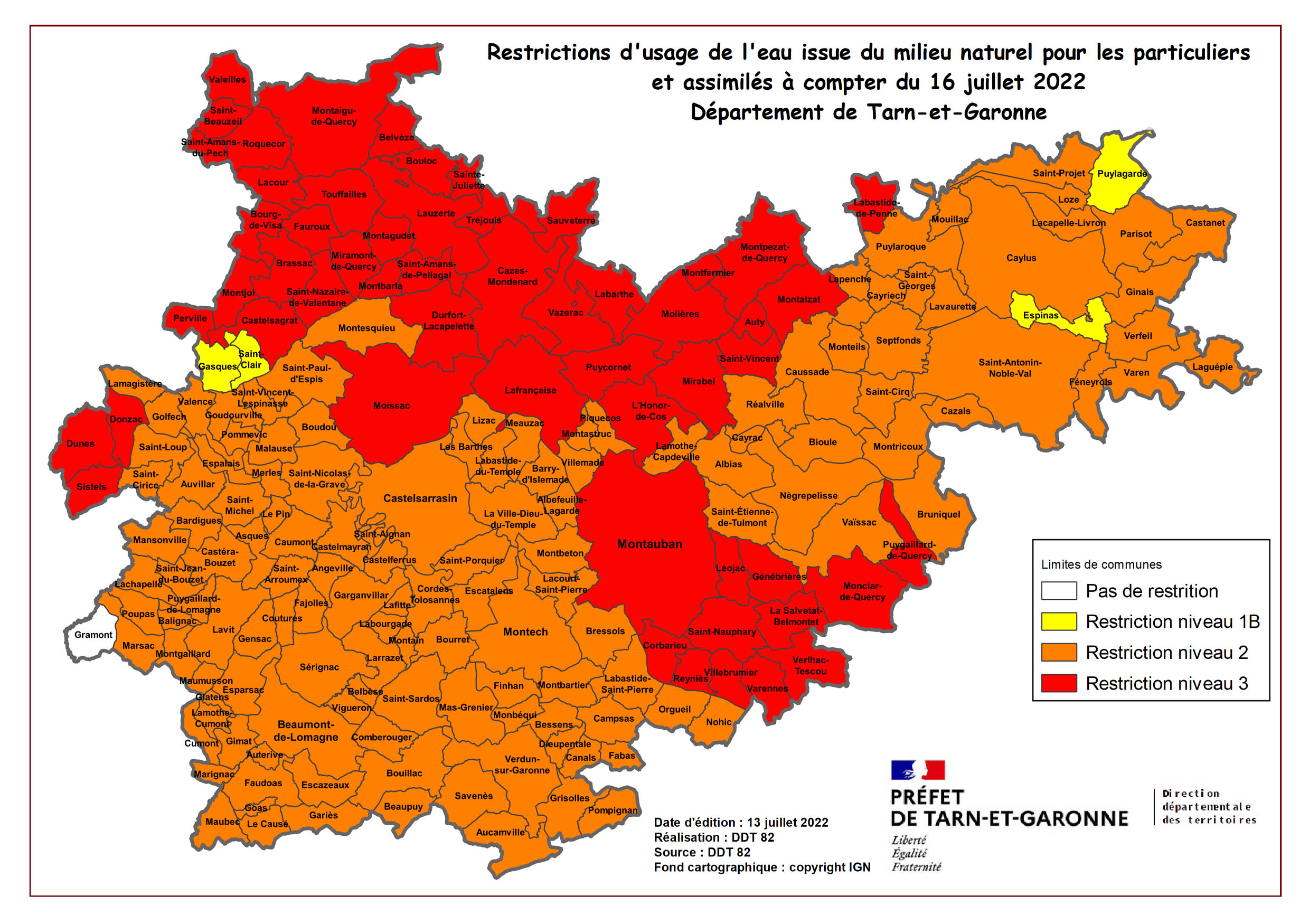 Carte départementales des restrictions Carte départementales des restrictions