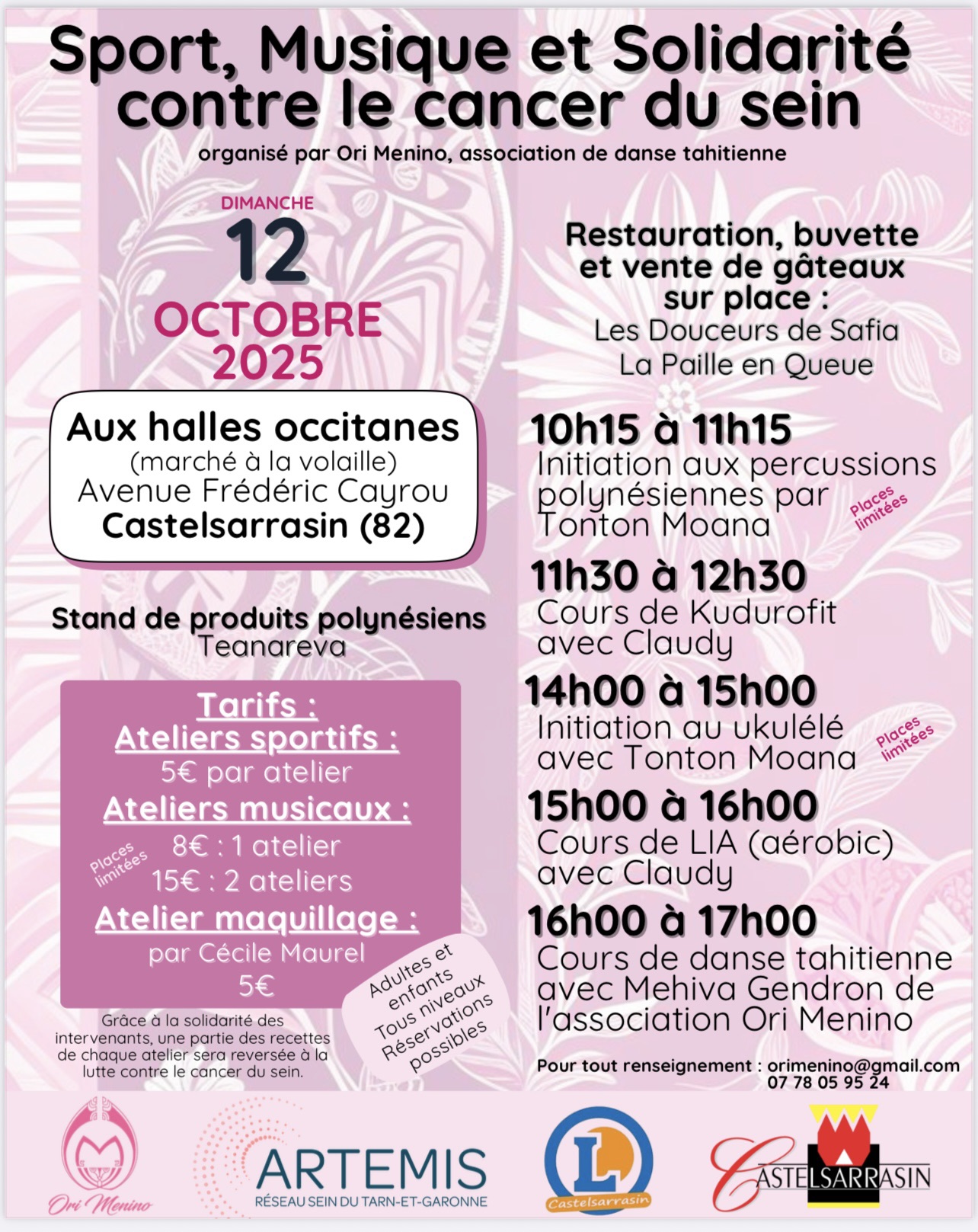 Sport, musique et solidarité contre le cancer du sein, dimanche 12 octobre 2025 à la Halle Occitane
