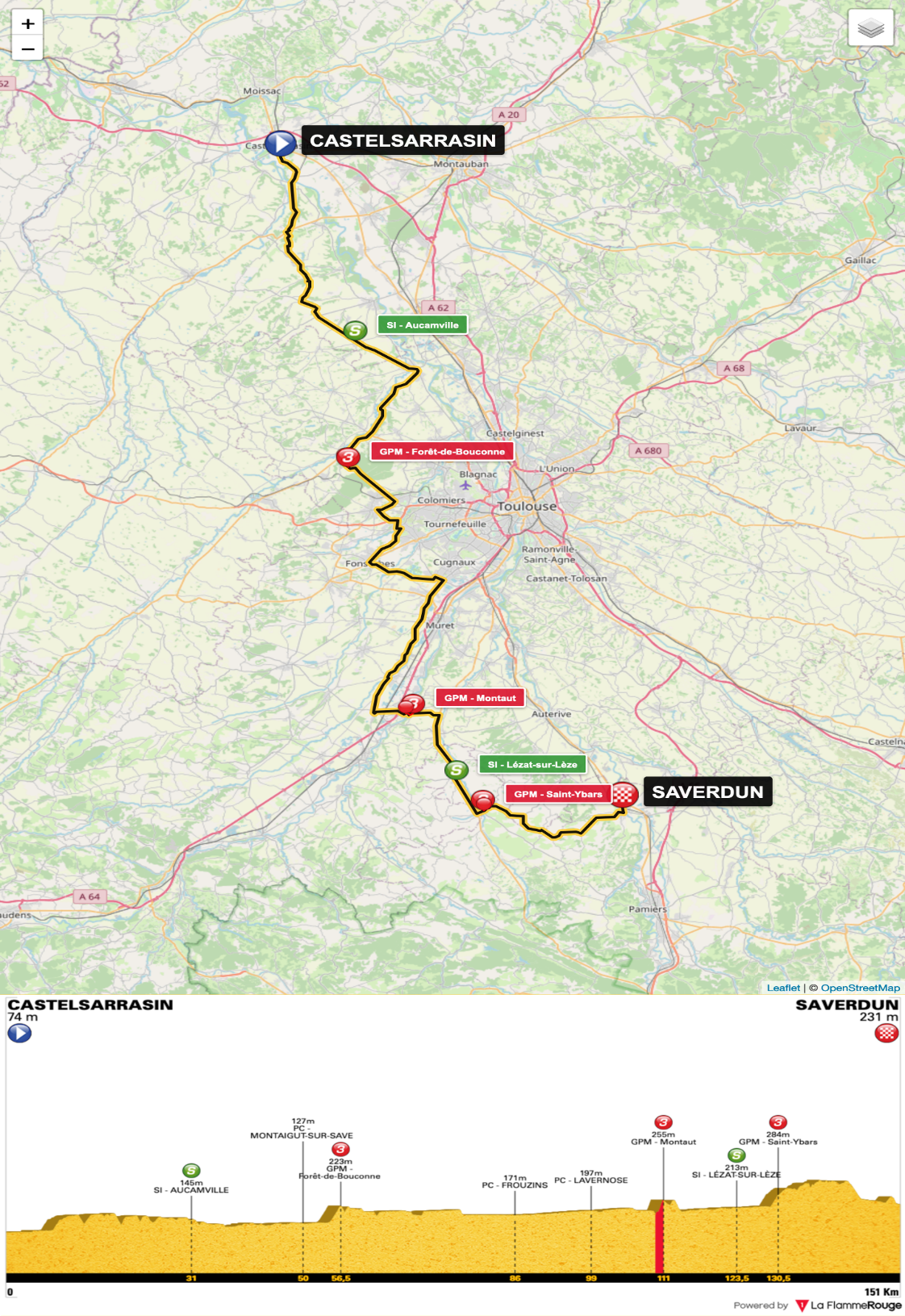 Plan de la première étape de Castelsarrasin à Saverdun