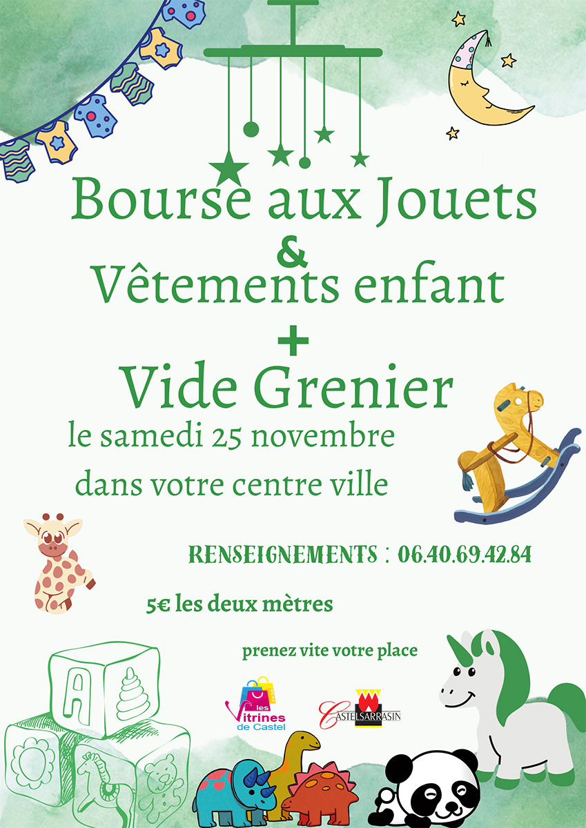 Bourse aux jouets et vêtements enfant, mais aussi un vide grenier le samedi 25 novembre en centre-ville